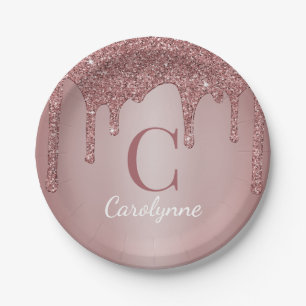 Assiettes En Carton Rose fille Parties scintillant or Drives Monogramm