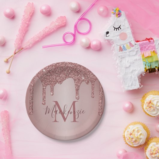 Assiettes En Carton Rose fille Parties scintillant or Drives Monogramm (Fête)