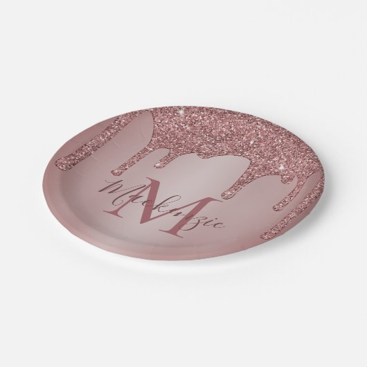 Assiettes En Carton Rose fille Parties scintillant or Drives Monogramm (Angle)