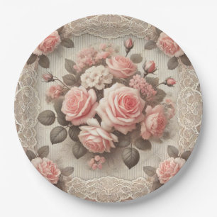 Assiettes En Carton Rose Fleurie Rose Vintage Shabby Chic