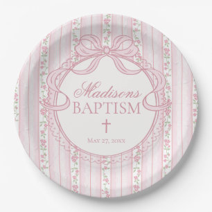 Assiettes En Carton Rose Fleurie Vintage Élégant Baptême