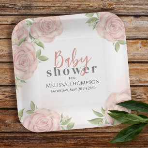 Assiettes En Carton Rose Floral Baby Girl Douche Botanique Blush Rose