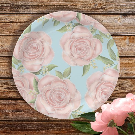 Assiettes En Carton Rose Floral Botanique Blush Rose Joli Motif