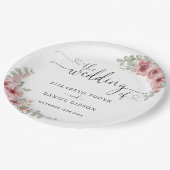 Assiettes En Carton Rose Floral Heart Script Mariage (Angle)