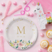 Assiettes En Carton Rose Floral Initial Robe de Mariée (Fête)