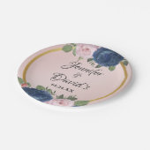 Assiettes En Carton Rose Floral Marine bleu Blush rose Mariage or (Angle)