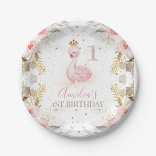 Assiettes En Carton Rose Floral Princess Swan 1er anniversaire