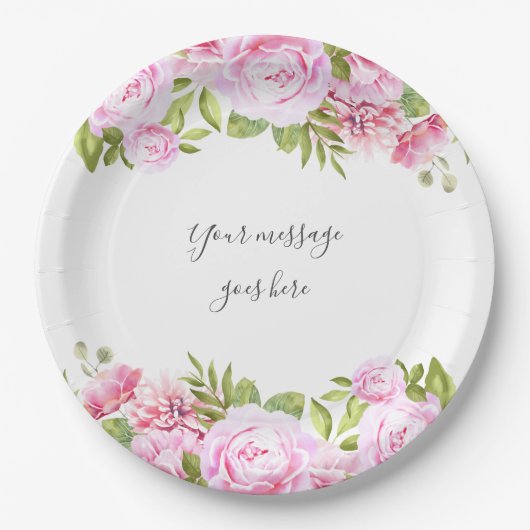 Assiettes En Carton Rose Garden Ajouter votre message (Devant)