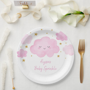 Assiettes En Carton Rose Girl Cloud Stars Baby Sprinkl