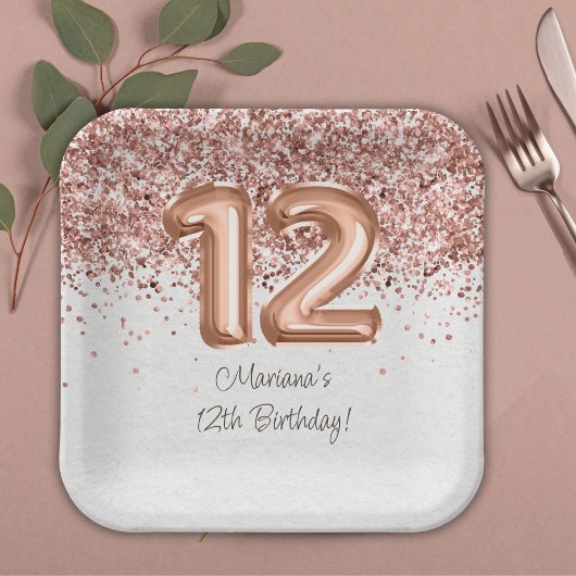 Assiettes En Carton Rose Gold 12e fête d'anniversaire
