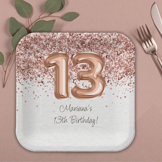 Assiettes En Carton Rose Gold 13e fête d'anniversaire