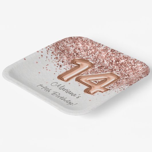 Assiettes En Carton Rose Gold 14e fête d'anniversaire (Angulaire)