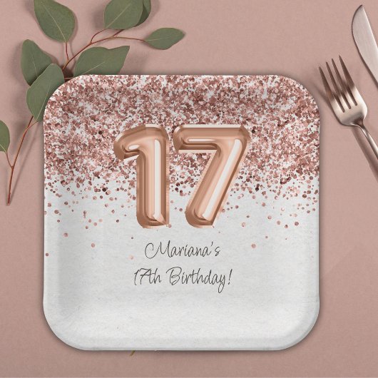 Assiettes En Carton Rose Gold 17e fête d'anniversaire