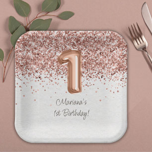Assiettes En Carton Rose Gold 1er fête d'anniversaire