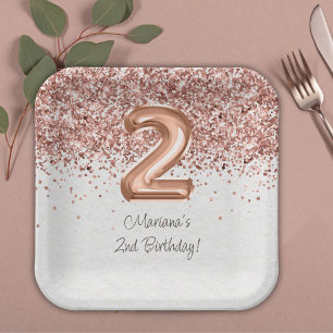 Assiettes En Carton Rose Gold 2ème fête d'anniversaire