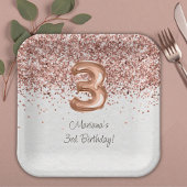 Assiettes En Carton Rose Gold 3e fête d'anniversaire