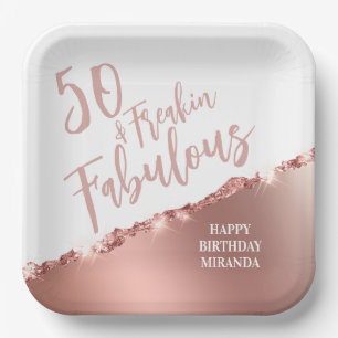 Assiettes En Carton Rose Gold 50 & Fabulous! Typographie amusante Anni