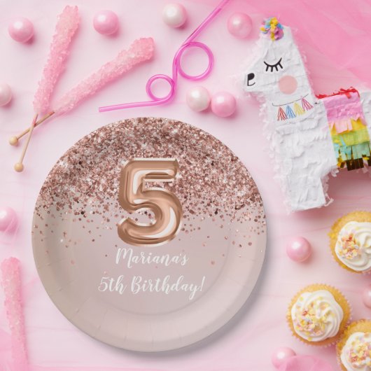 Assiettes En Carton Rose Gold 5e fête d'anniversaire (Fête)