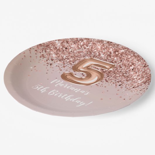 Assiettes En Carton Rose Gold 5e fête d'anniversaire (Angle)