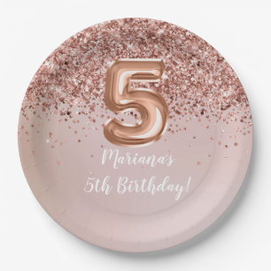Assiettes En Carton Rose Gold 5e fête d'anniversaire