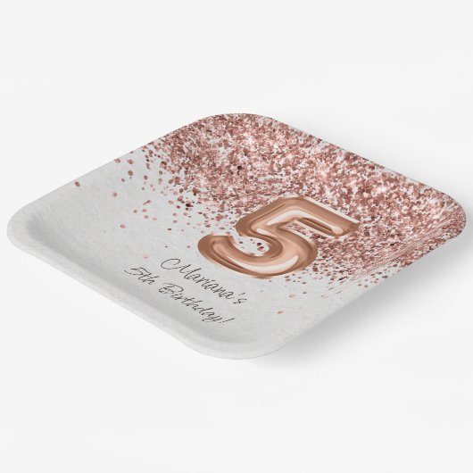 Assiettes En Carton Rose Gold 5e fête d'anniversaire (Angulaire)
