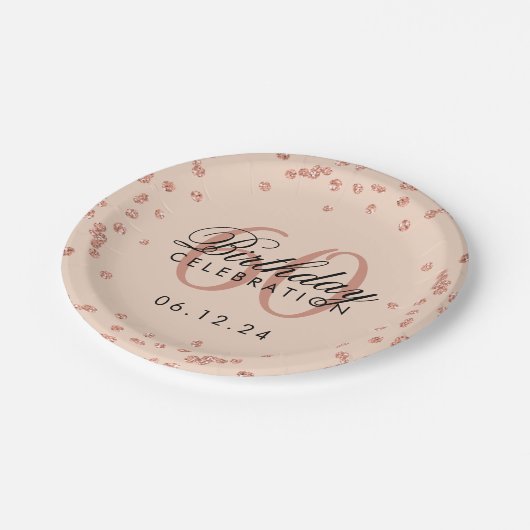 Assiettes En Carton Rose Gold 60e anniversaire Parties scintillant Con (Angle)