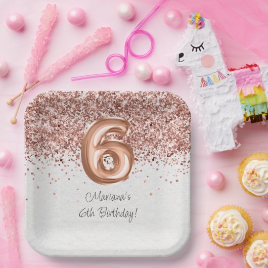 Assiettes En Carton Rose Gold 6e fête d'anniversaire (Fête)