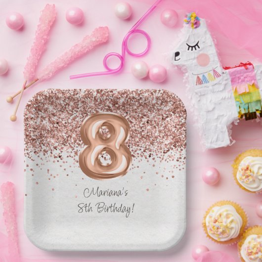 Assiettes En Carton Rose Gold 8ème anniversaire (Fête)