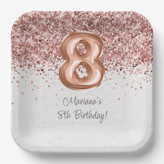 Assiettes En Carton Rose Gold 8ème anniversaire (Recto)