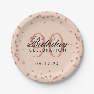 Assiettes En Carton Rose Gold 90th Birthday Parties scintillant Confet