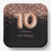 Assiettes En Carton Rose Gold Black 10th Birthday Party (Recto)