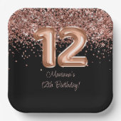 Assiettes En Carton Rose Gold Black 12e fête d'anniversaire (Recto)