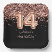 Assiettes En Carton Rose Gold Black 14e fête d'anniversaire (Recto)
