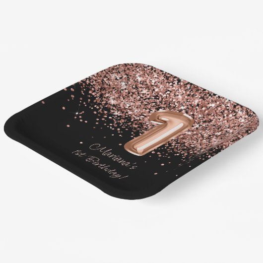 Assiettes En Carton Rose Gold Black 1er anniversaire (Angulaire)
