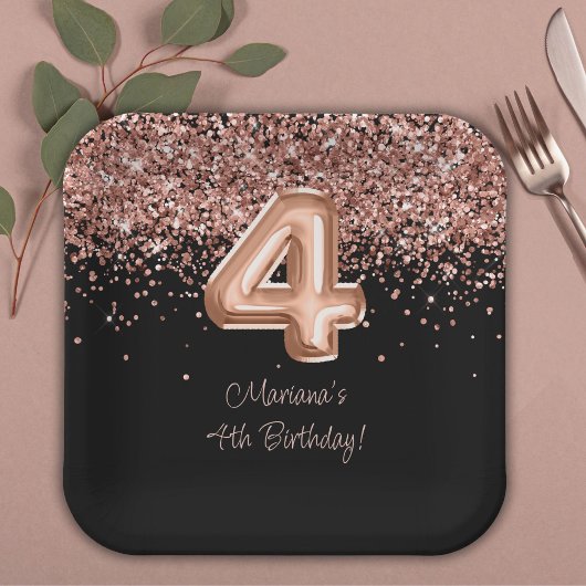 Assiettes En Carton Rose Gold Black 4th Birthday Party