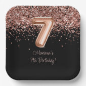 Assiettes En Carton Rose Gold Black 7e fête d'anniversaire (Recto)