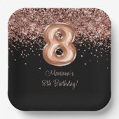 Assiettes En Carton Rose Gold Black 8e fête d'anniversaire (Recto)