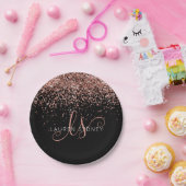 Assiettes En Carton Rose Gold Blush Pink Glitter Glam Monogram Name (Fête)