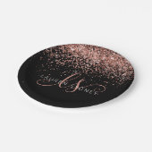 Assiettes En Carton Rose Gold Blush Pink Glitter Glam Monogram Name (Angle)