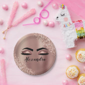 Assiettes En Carton Rose Gold Blush Pink Monogram Glitter Eyelashes (Fête)
