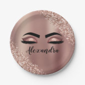 Assiettes En Carton Rose Gold Blush Pink Monogram Glitter Eyelashes (Devant)