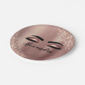 Assiettes En Carton Rose Gold Blush Pink Monogram Glitter Eyelashes (Angle)