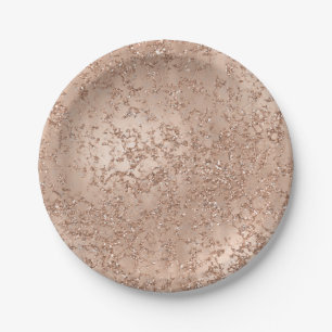 Assiettes En Carton Rose Gold Blush Rose Glamour Pailleté Chic