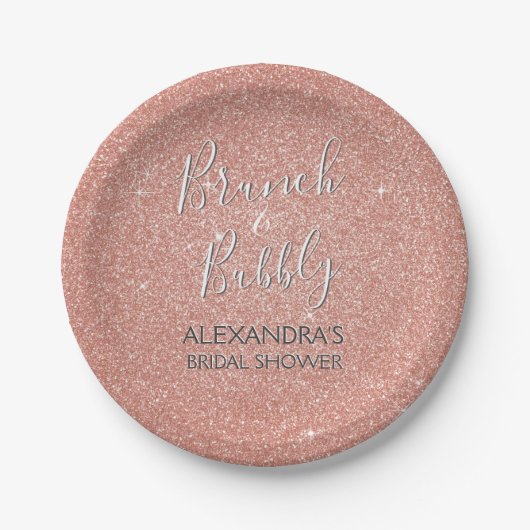 Assiettes En Carton Rose Gold Brunch & Fête des mariées Bubbly (Devant)