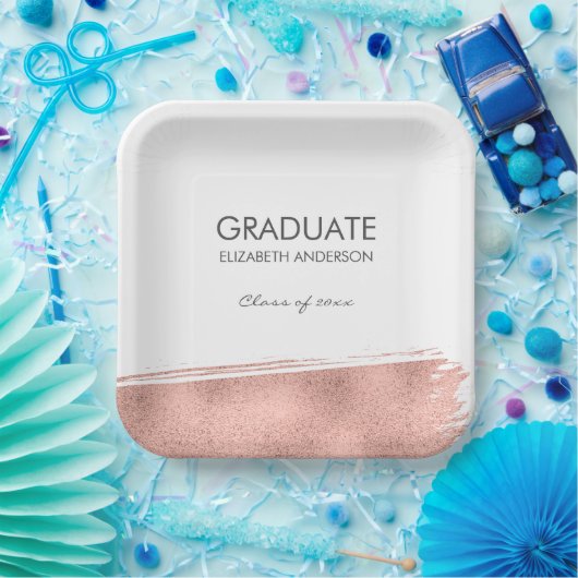 Assiettes En Carton Rose Gold Brushstroke Graduation (Fête)