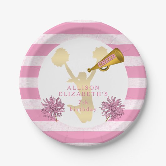 Assiettes En Carton Rose | Gold Cheer Pom-pom girl Fille fête d'annive (Devant)