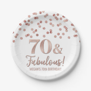Assiettes En Carton Rose Gold Confetti 70 et fabuleux anniversaire