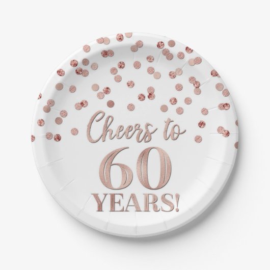 Assiettes En Carton Rose Gold Confetti fête ses 60 ans d'anniversaire (Devant)