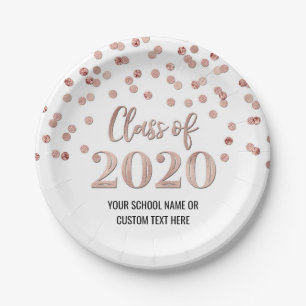 Assiettes En Carton Rose Gold Confetti Graduation 2020