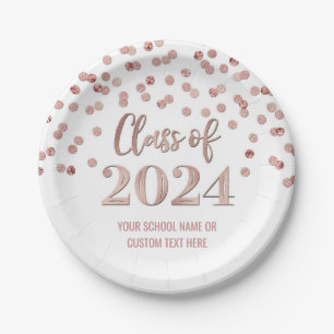 Assiettes En Carton Rose Gold Confetti Graduation 2024